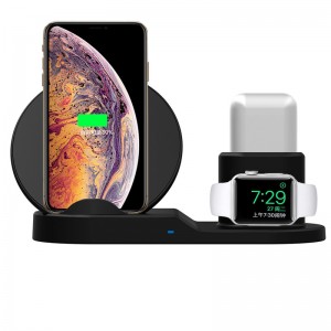 KPS-9302HC 3in1 qi gyors 10W-os okostelefon-óra fülhallgató asztali vezeték nélküli töltővel